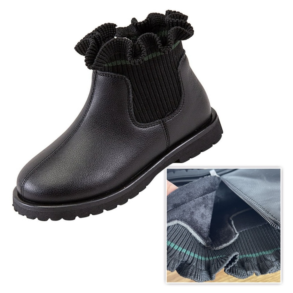 Booties Black Chelsea Big Girls Ankle Boots Size EU 36 US 6 Casual Warm Side Zip